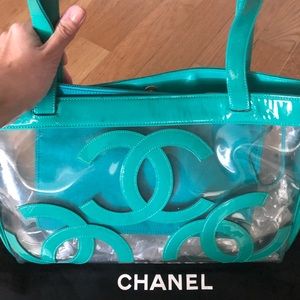 Chanel turquoise patent tote